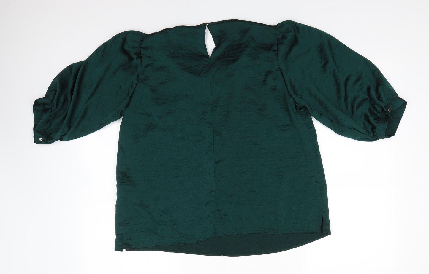 M&Co Womens Green  Polyester Basic Blouse Size 14 Roll Neck