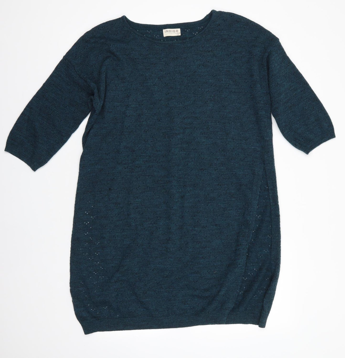 M&S Womens Blue Roll Neck  Wool Pullover Jumper Size L   - Long Indigo Collection