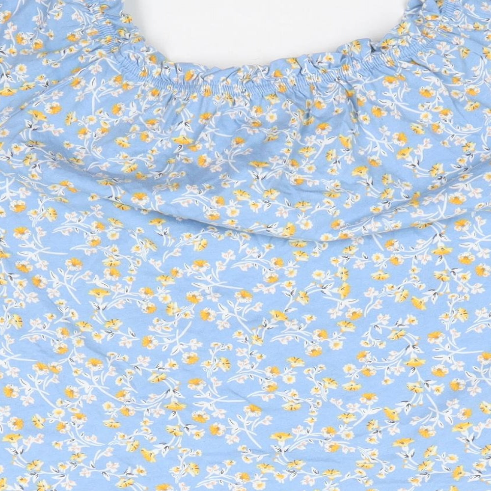 F&F Womens Blue Floral 100% Cotton Basic Blouse Size 14 Off the Shoulder