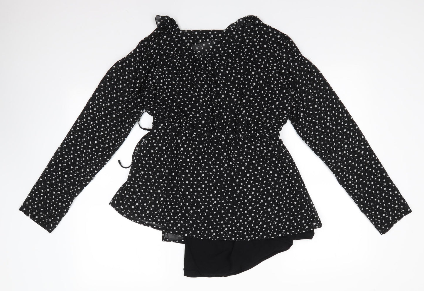 Mamalicious Womens Black Polka Dot Cotton Basic Blouse Size L V-Neck