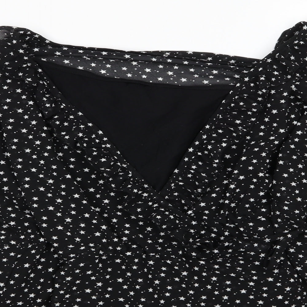 Mamalicious Womens Black Polka Dot Cotton Basic Blouse Size L V-Neck