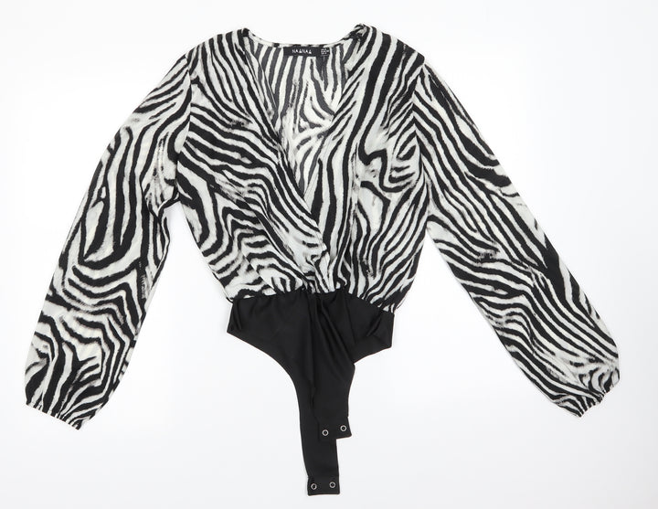 NAANAA Womens Black Striped Polyester Bodysuit One-Piece Size 8