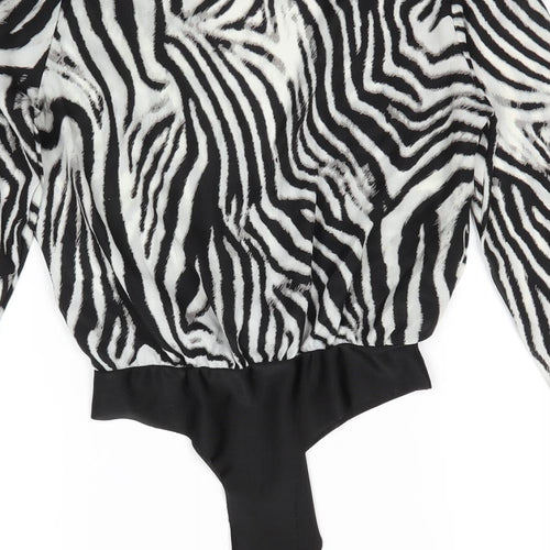NAANAA Womens Black Striped Polyester Bodysuit One-Piece Size 8