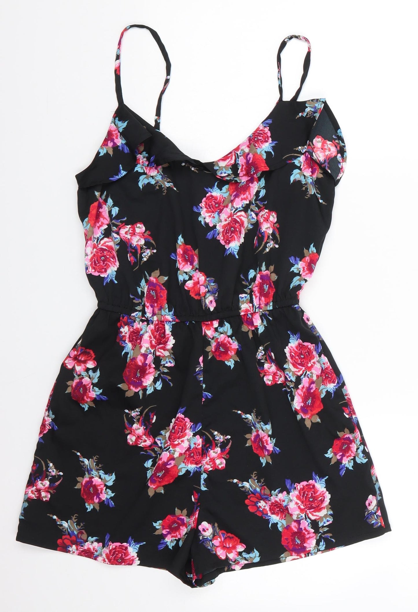 Primark Womens Black Floral Polyester Playsuit One-Piece Size 6