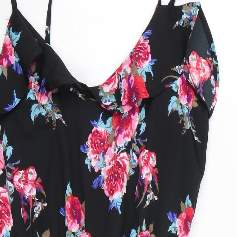 Primark Womens Black Floral Polyester Playsuit One-Piece Size 6