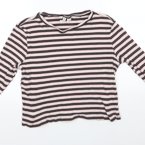 H&M Womens Pink Round Neck Striped Cotton Pullover Jumper Size XL