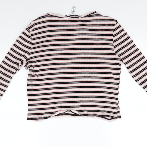 H&M Womens Pink Round Neck Striped Cotton Pullover Jumper Size XL