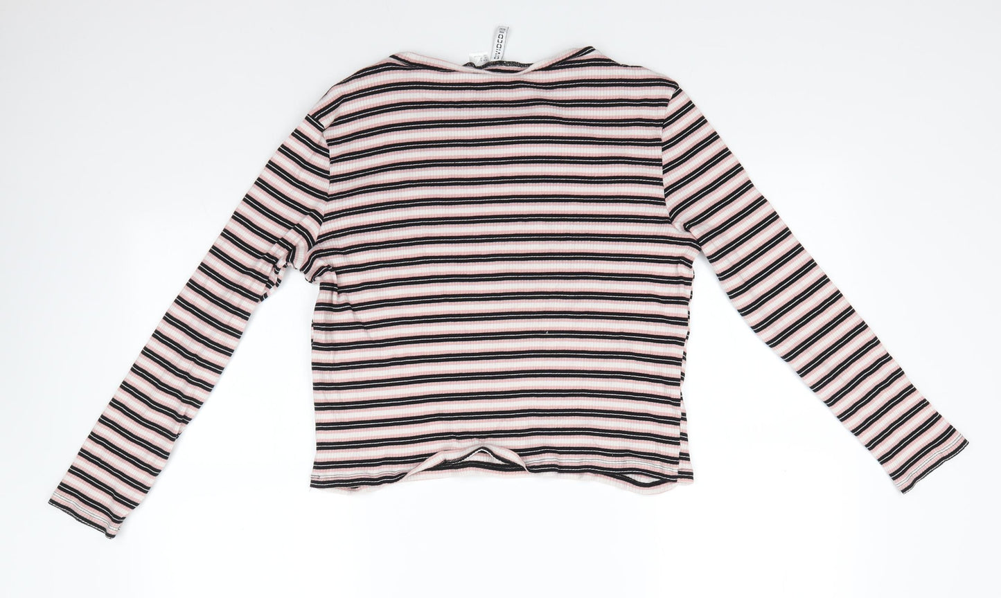 H&M Womens Pink Round Neck Striped Cotton Pullover Jumper Size XL