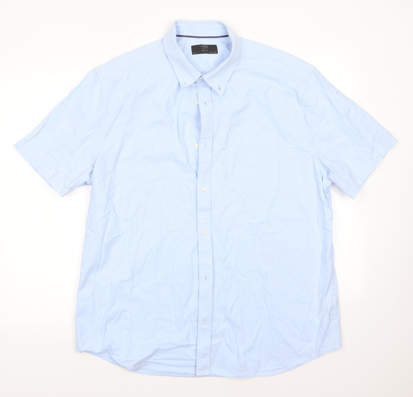 M&S Mens Blue  Cotton  Button-Up Size XL Collared
