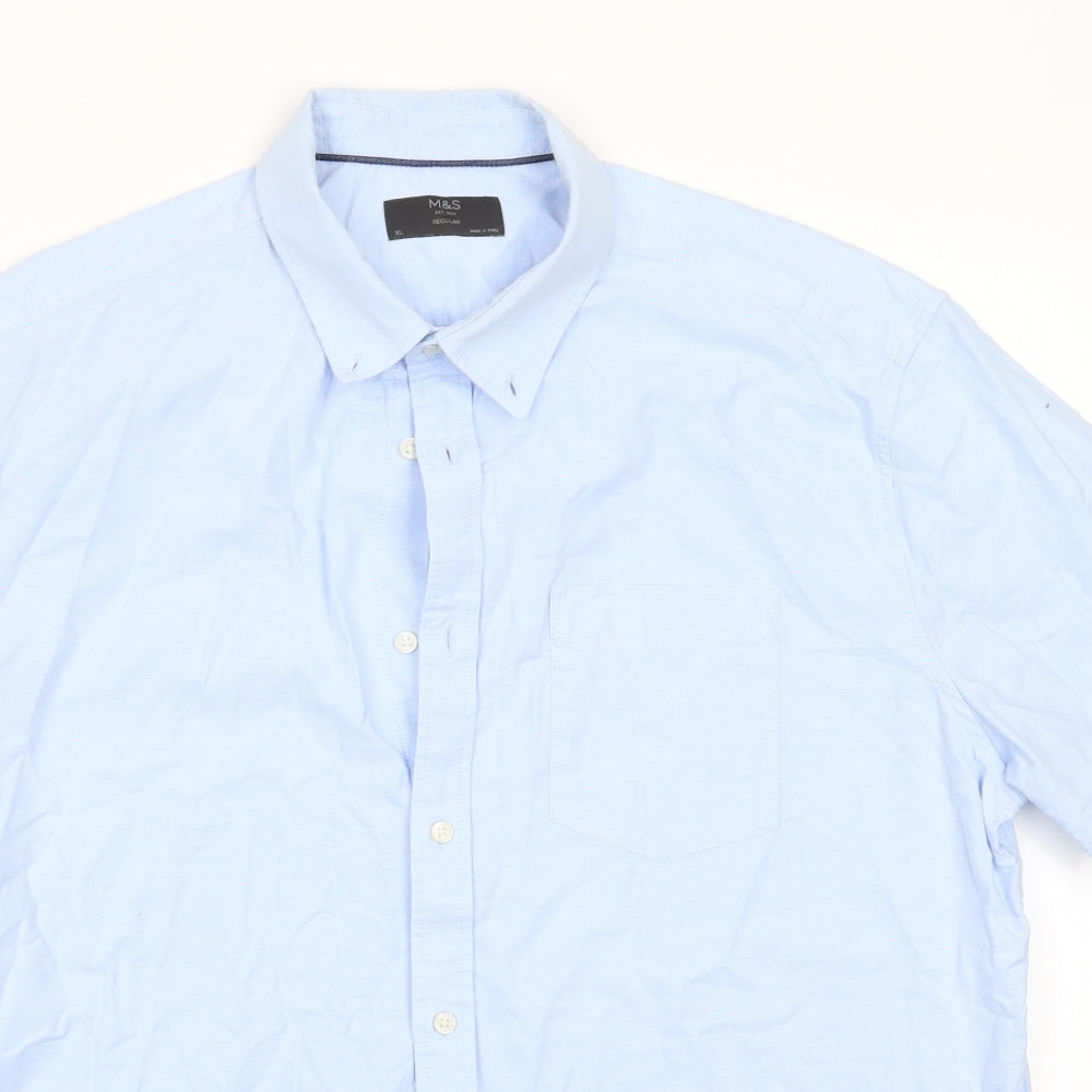 M&S Mens Blue  Cotton  Button-Up Size XL Collared