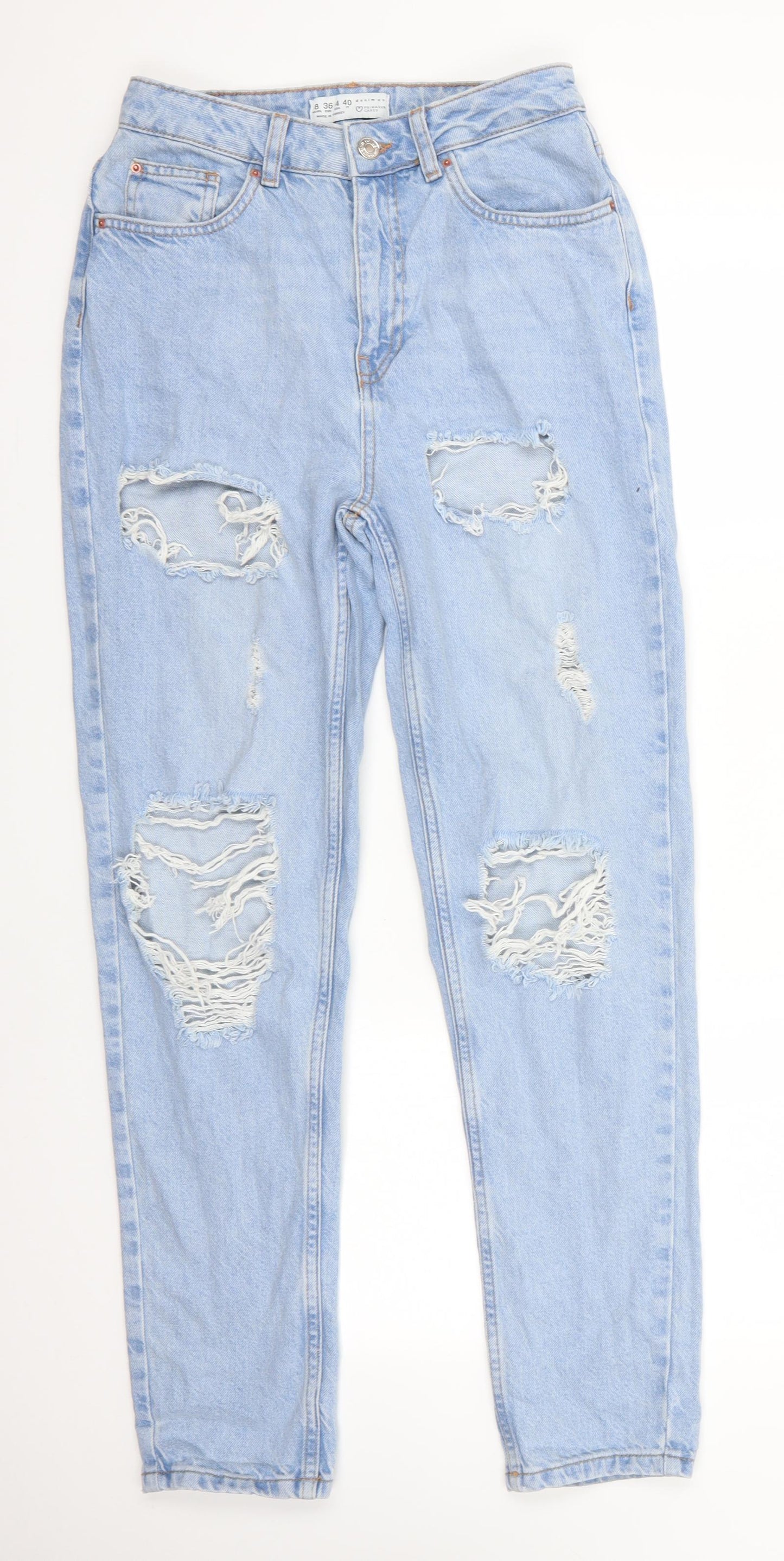 Primark Womens Blue  100% Cotton Mom Jeans Size 8 L29 in Regular