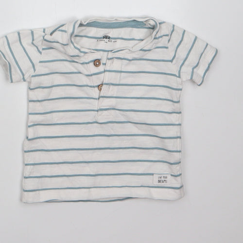 Preworn Baby White Striped 100% Cotton Basic T-Shirt Size 3-6 Months Round Neck