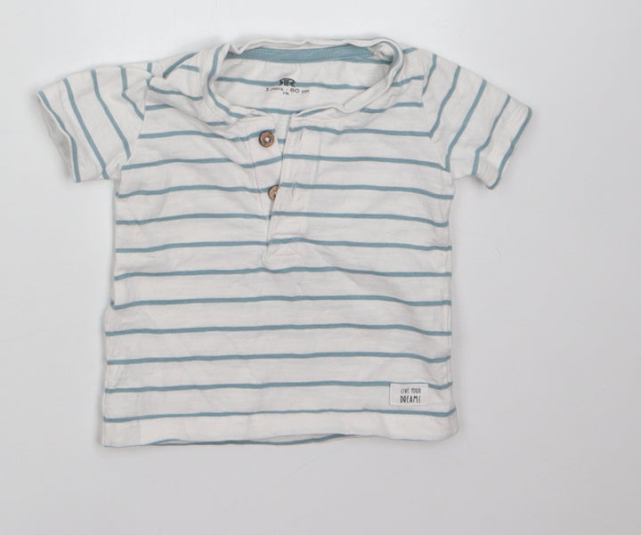 Preworn Baby White Striped 100% Cotton Basic T-Shirt Size 3-6 Months Round Neck