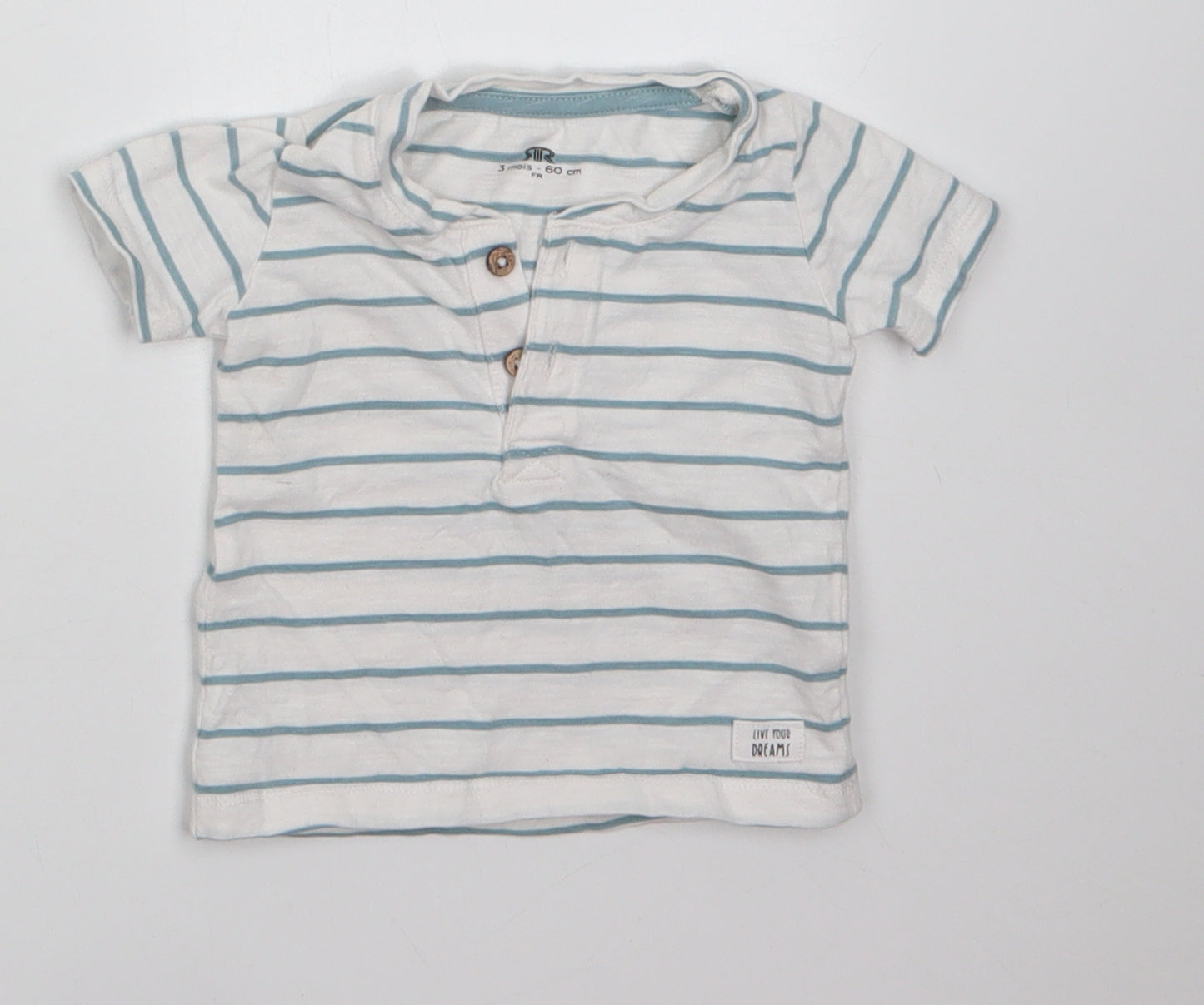 Preworn Baby White Striped 100% Cotton Basic T-Shirt Size 3-6 Months Round Neck