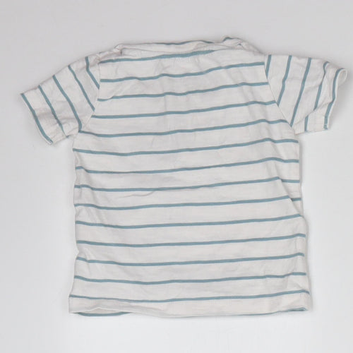 Preworn Baby White Striped 100% Cotton Basic T-Shirt Size 3-6 Months Round Neck