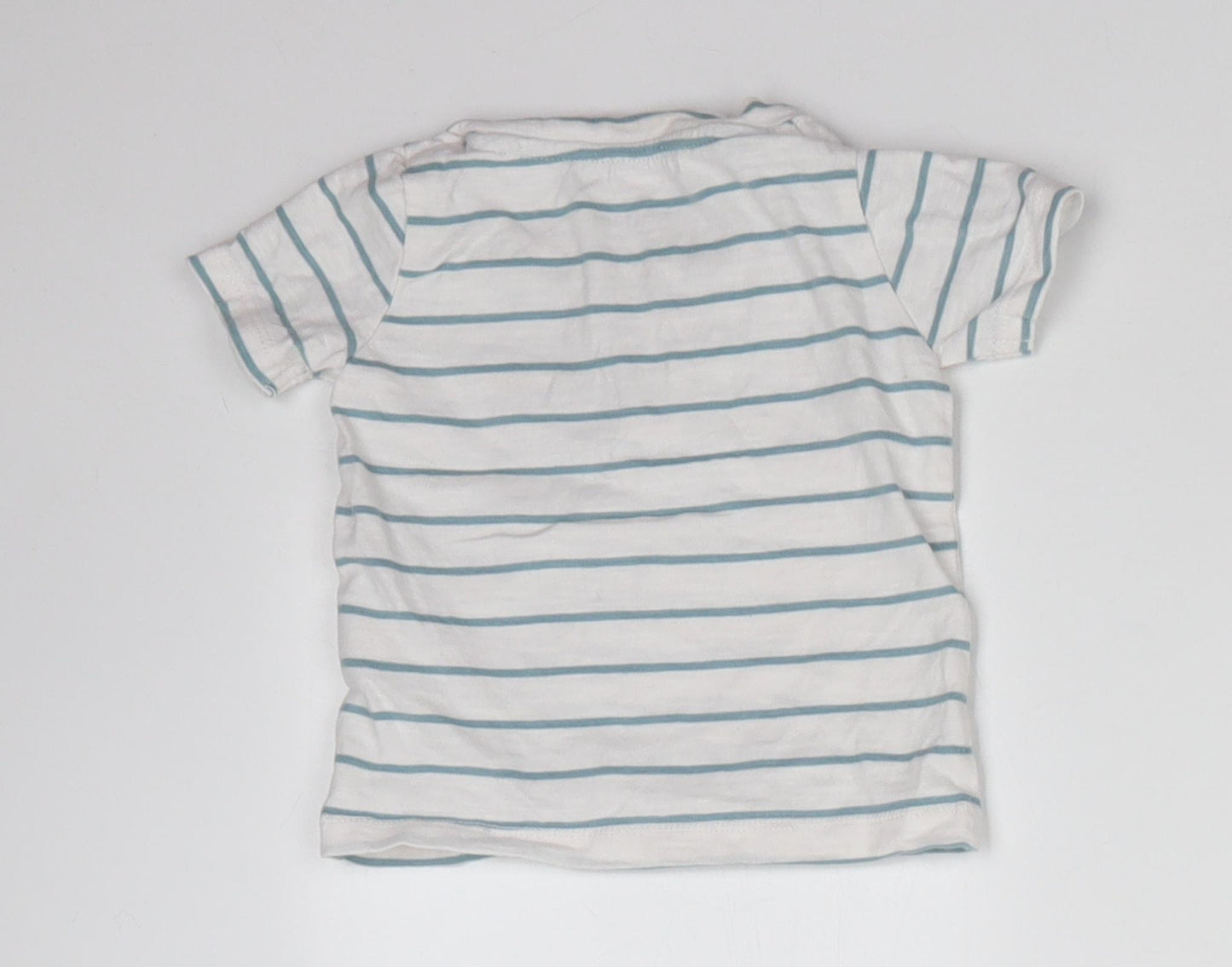Preworn Baby White Striped 100% Cotton Basic T-Shirt Size 3-6 Months Round Neck
