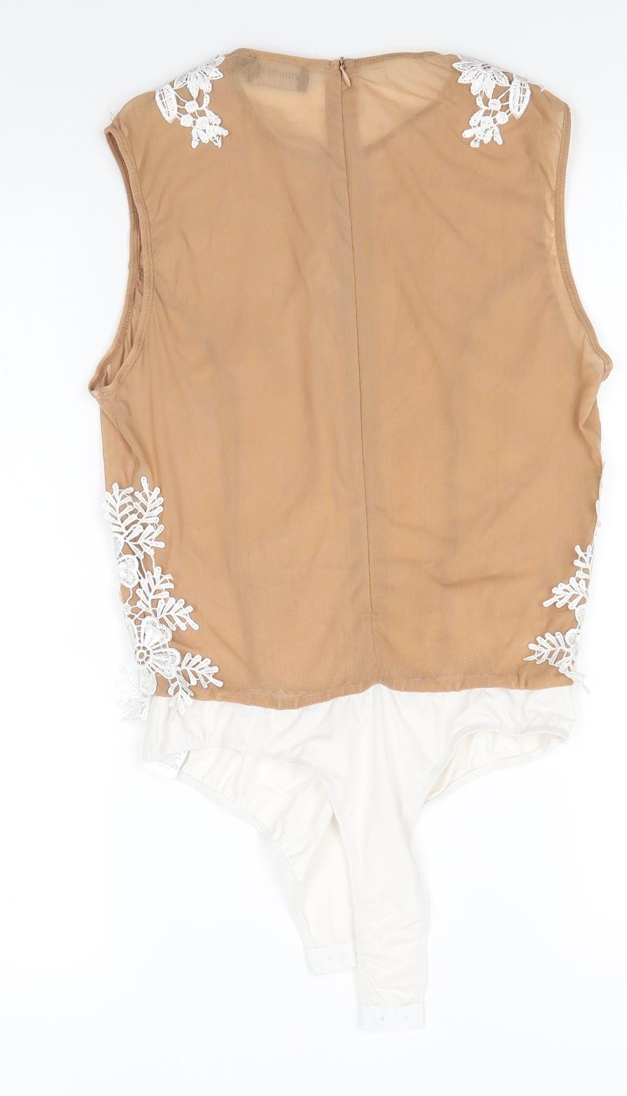 PRETTYLITTLETHING Womens Brown  Polyester Bodysuit One-Piece Size 8