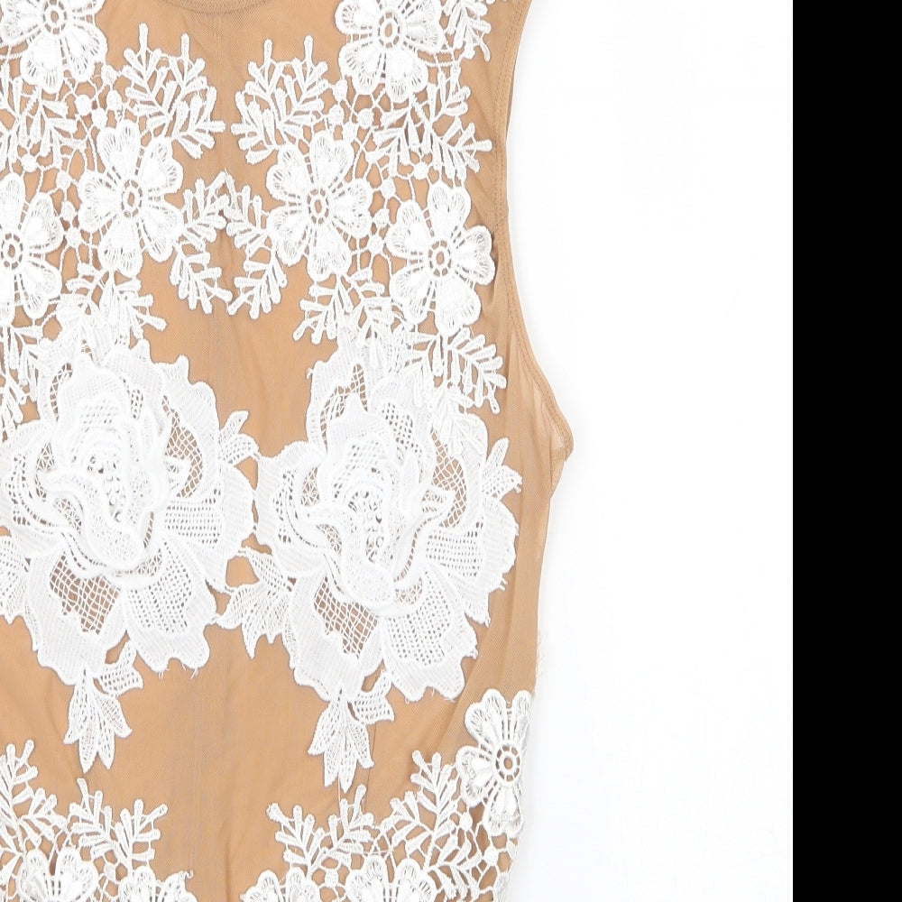 PRETTYLITTLETHING Womens Brown  Polyester Bodysuit One-Piece Size 8