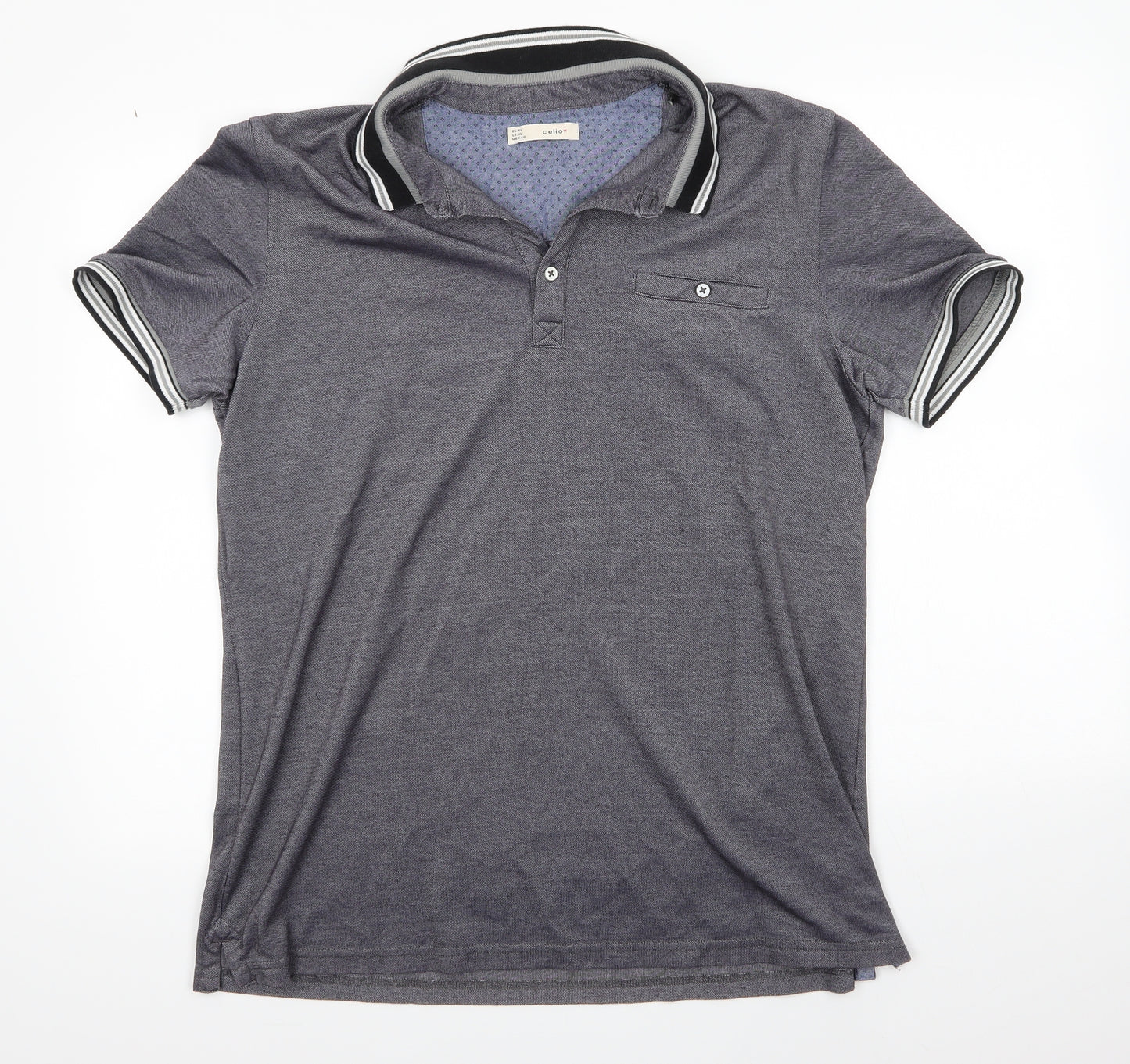 celio* Mens Grey  Polyester  Polo Size XL Collared