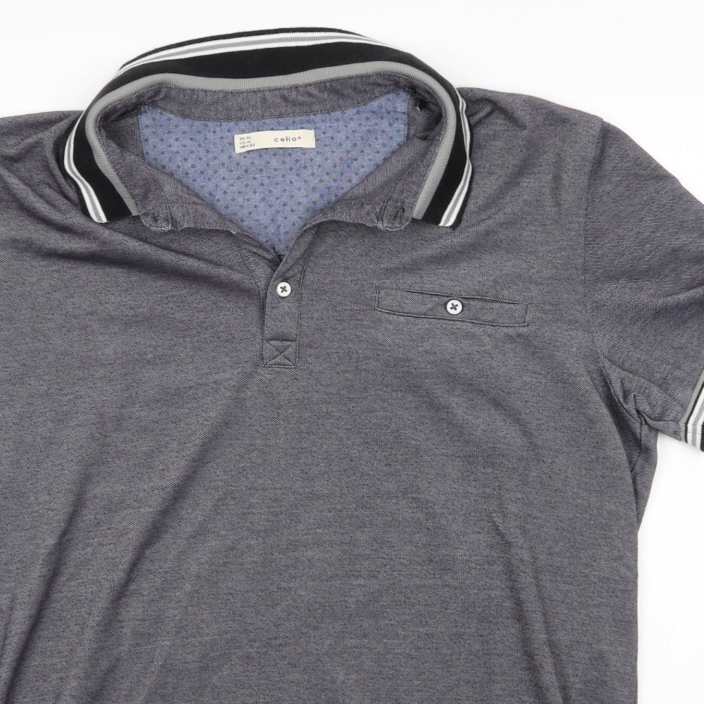 celio* Mens Grey  Polyester  Polo Size XL Collared