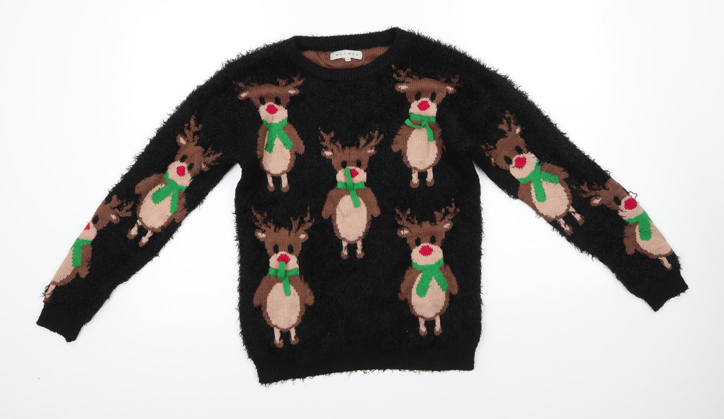 Nutmeg Womens Multicoloured Round Neck  Polyester Pullover Jumper Size 8   - Christmas