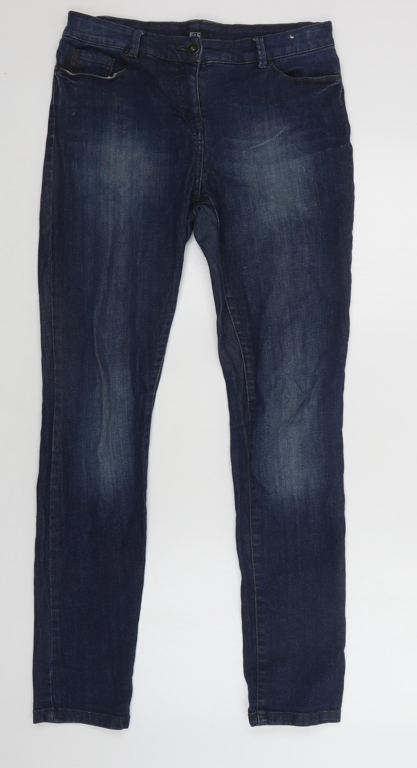F&F Womens Blue  Cotton Skinny Jeans Size 8 L31 in Regular Button