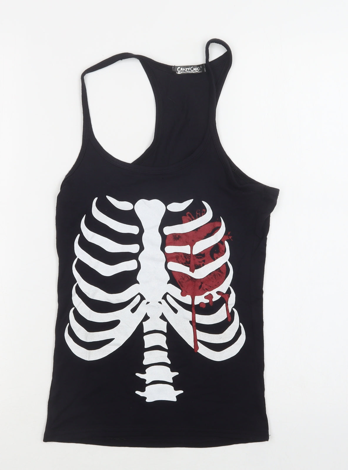 Crazy Chick Womens Black  Viscose Basic Tank Size 10 Scoop Neck