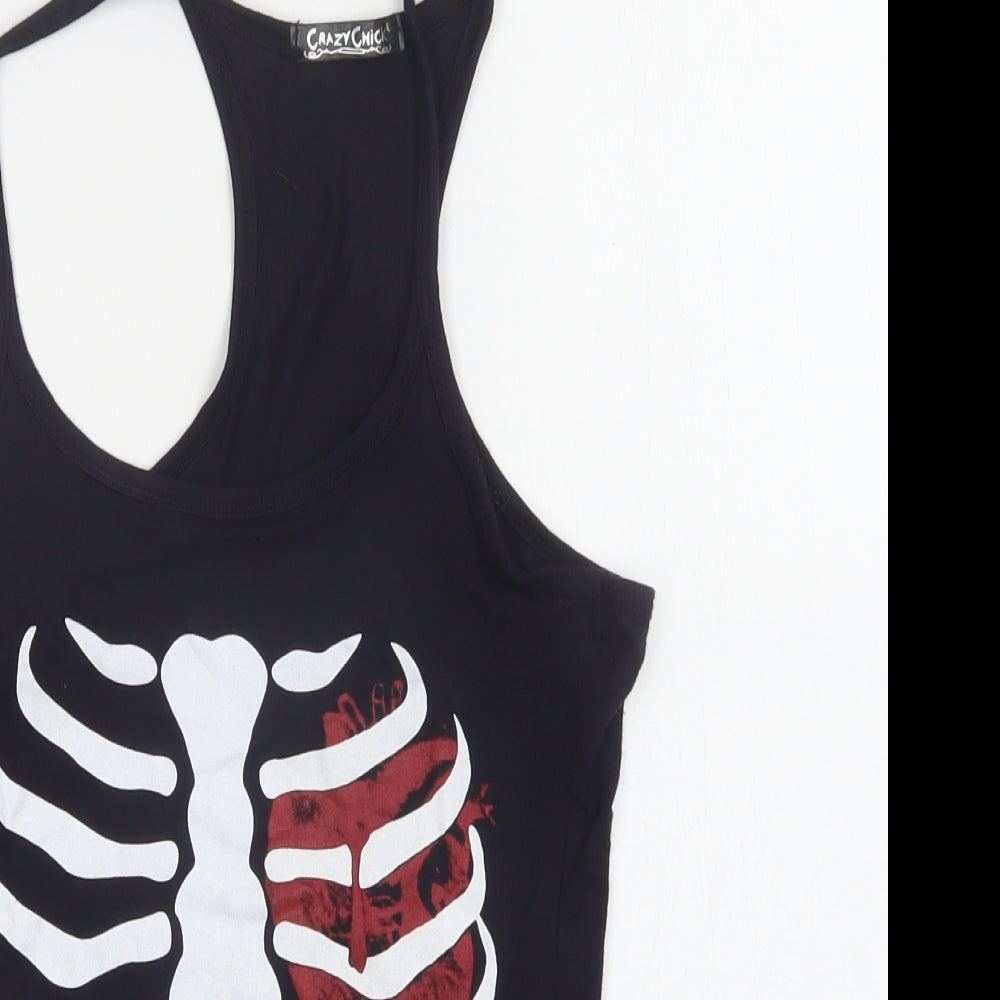 Crazy Chick Womens Black  Viscose Basic Tank Size 10 Scoop Neck