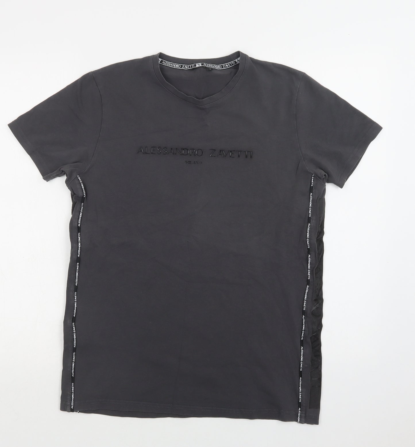 Zavetti Mens Grey  Cotton  T-Shirt Size S Crew Neck