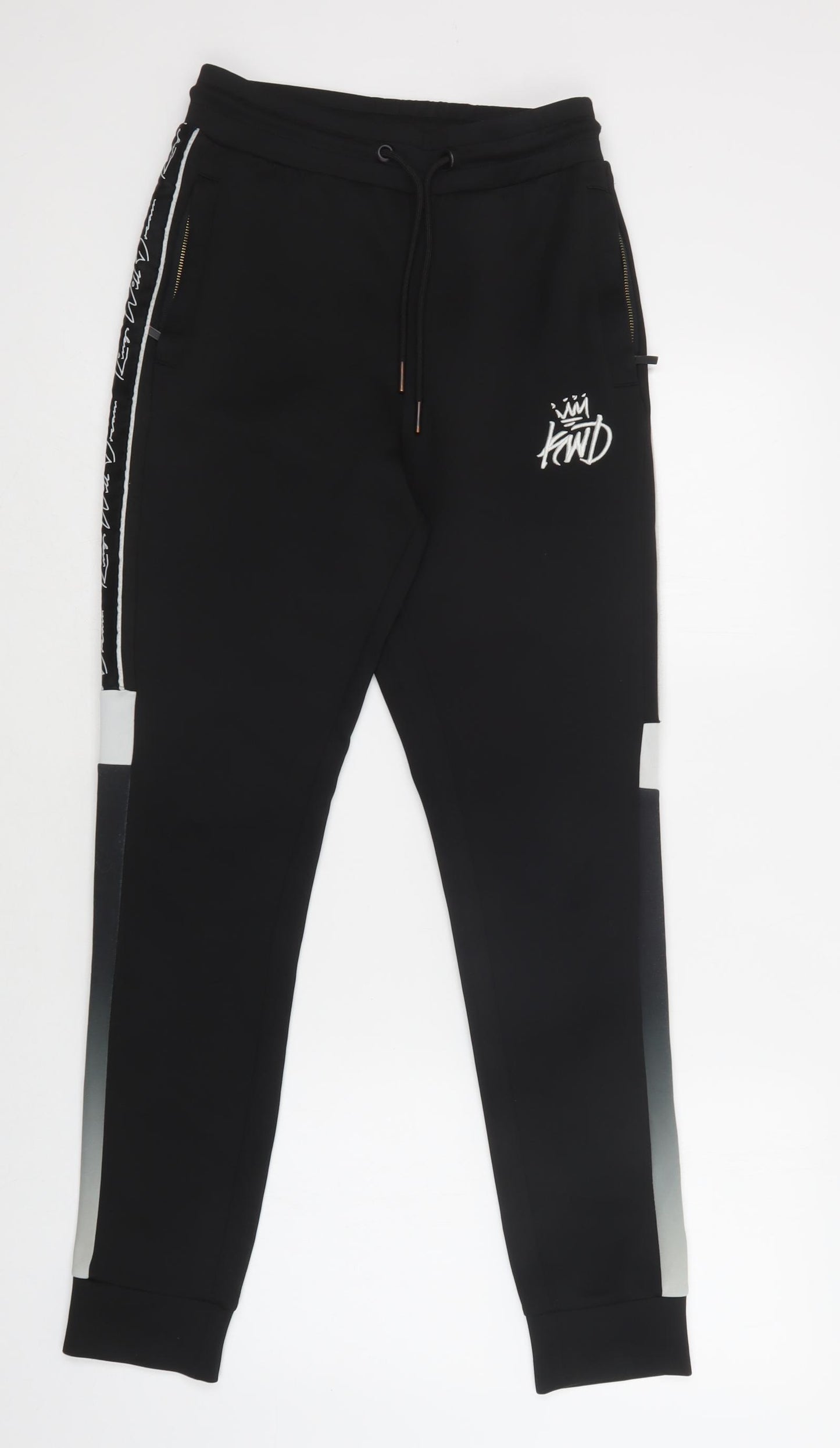 KWD Mens Black  Polyester Jogger Trousers Size S L30 in Regular Drawstring