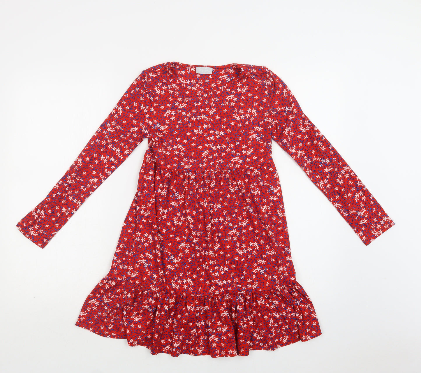 Matalan Girls Red Floral Polyester Fit & Flare  Size 10 Years  Crew Neck