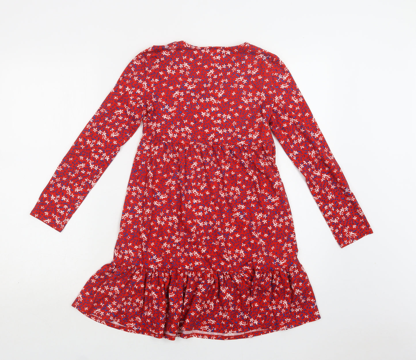 Matalan Girls Red Floral Polyester Fit & Flare  Size 10 Years  Crew Neck