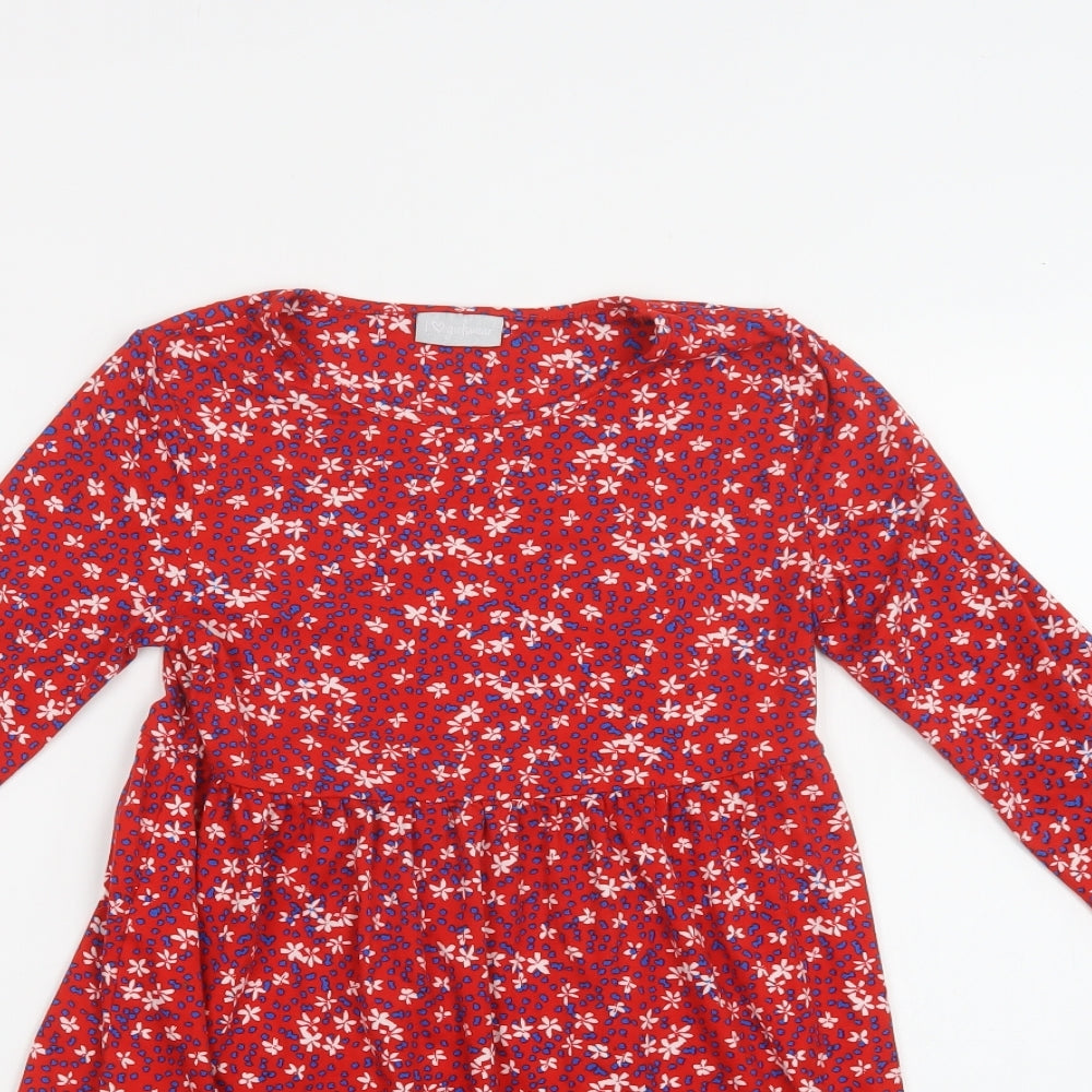 Matalan Girls Red Floral Polyester Fit & Flare  Size 10 Years  Crew Neck