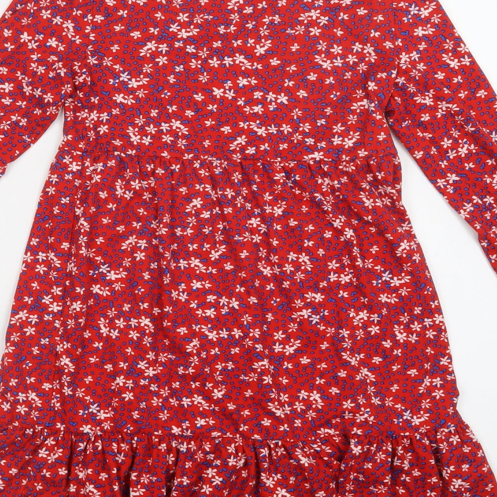 Matalan Girls Red Floral Polyester Fit & Flare  Size 10 Years  Crew Neck