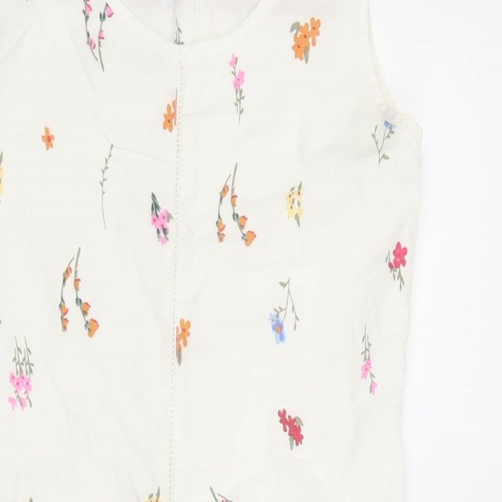 Preworn Womens White Floral Cotton Shift  Size 10  Round Neck Zip