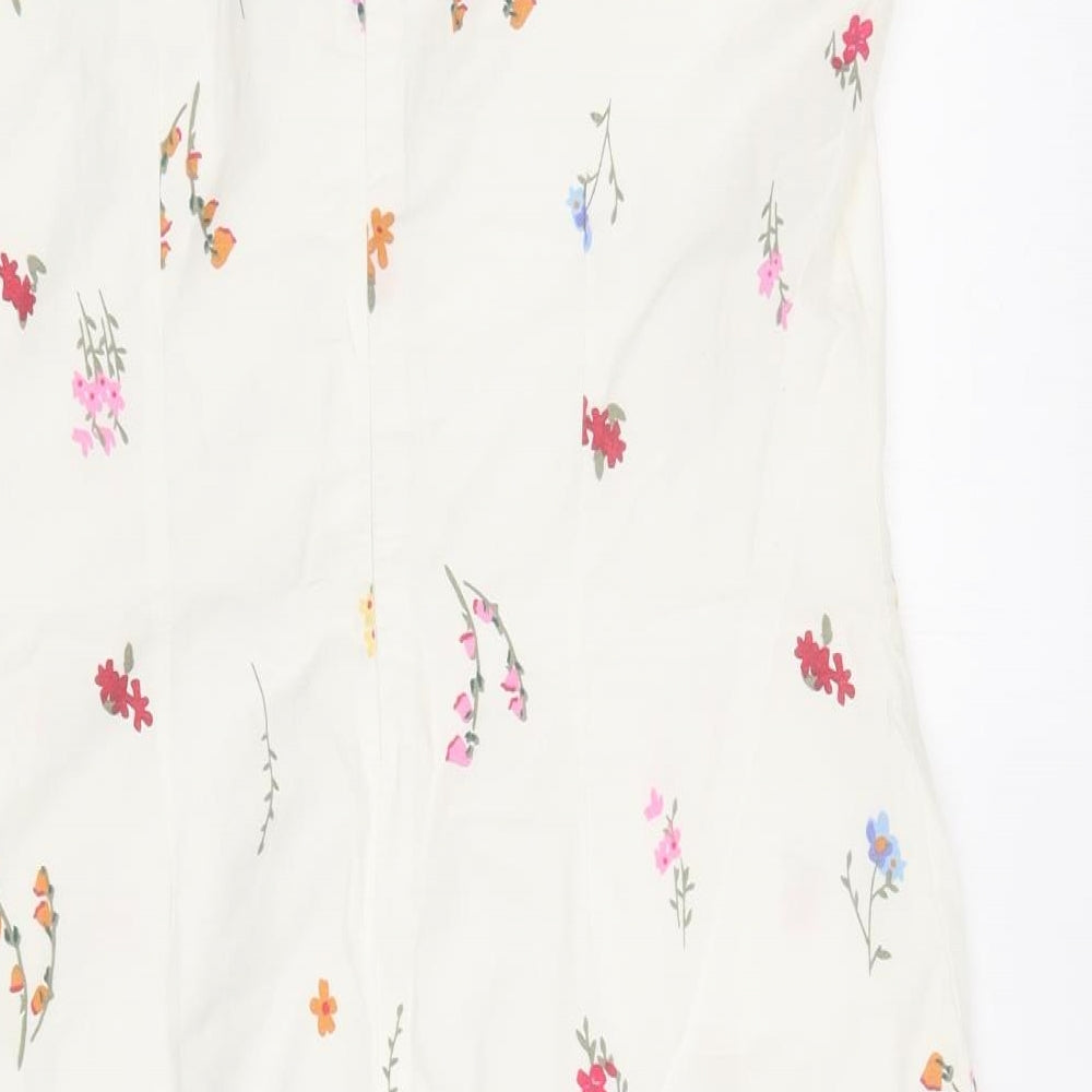 Preworn Womens White Floral Cotton Shift  Size 10  Round Neck Zip