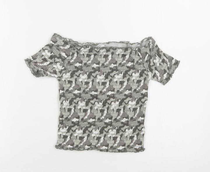 Primark Girls Green Camouflage Cotton Cropped Blouse Size 11-12 Years Off the Shoulder