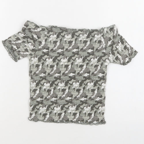 Primark Girls Green Camouflage Cotton Cropped Blouse Size 11-12 Years Off the Shoulder