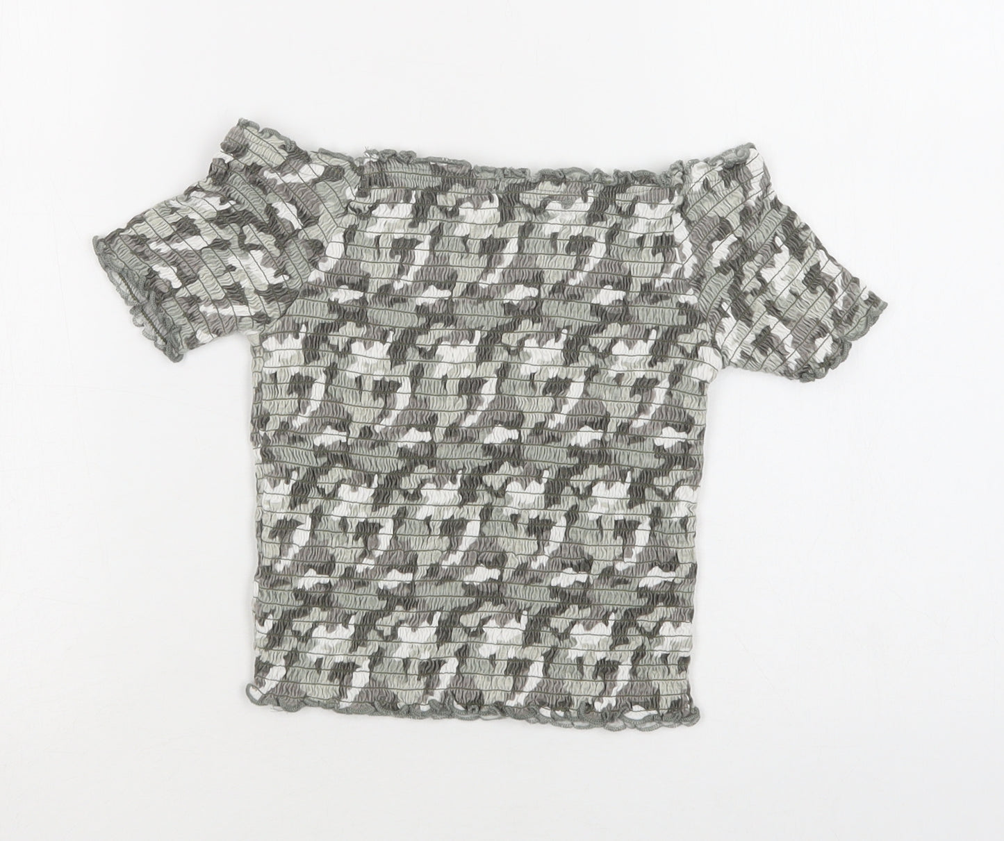 Primark Girls Green Camouflage Cotton Cropped Blouse Size 11-12 Years Off the Shoulder