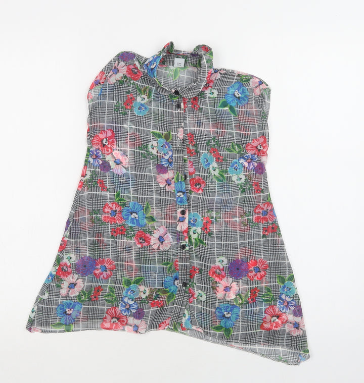 TU Girls Grey Floral Polyester Tunic Button-Up Size 7 Years Collared Button