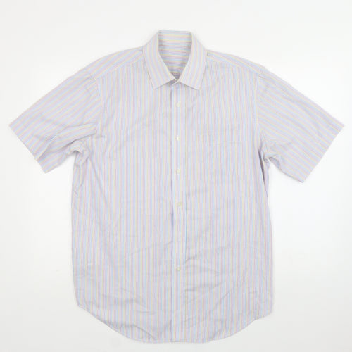 M&S Mens Multicoloured Striped Cotton  Button-Up Size 16 Collared Button