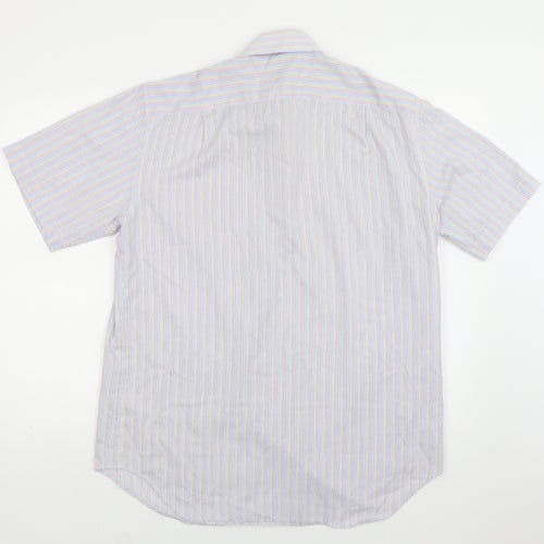 M&S Mens Multicoloured Striped Cotton  Button-Up Size 16 Collared Button