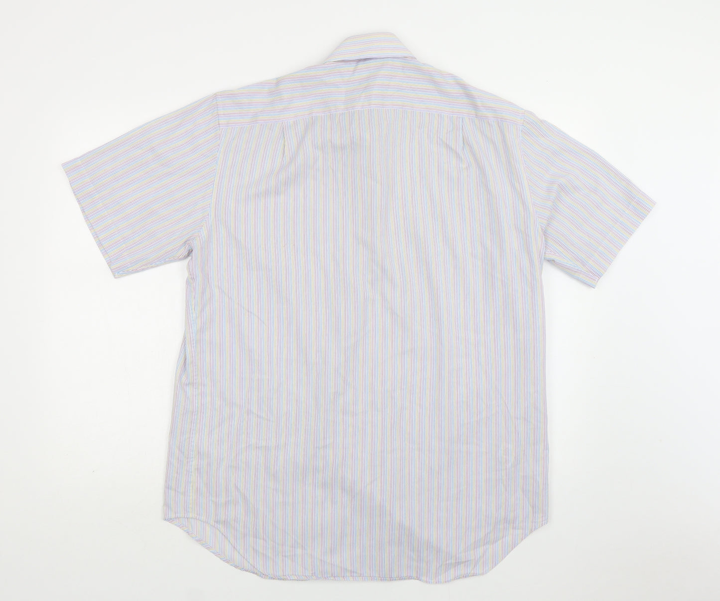 M&S Mens Multicoloured Striped Cotton  Button-Up Size 16 Collared Button
