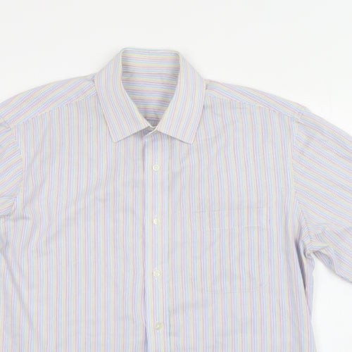 M&S Mens Multicoloured Striped Cotton  Button-Up Size 16 Collared Button