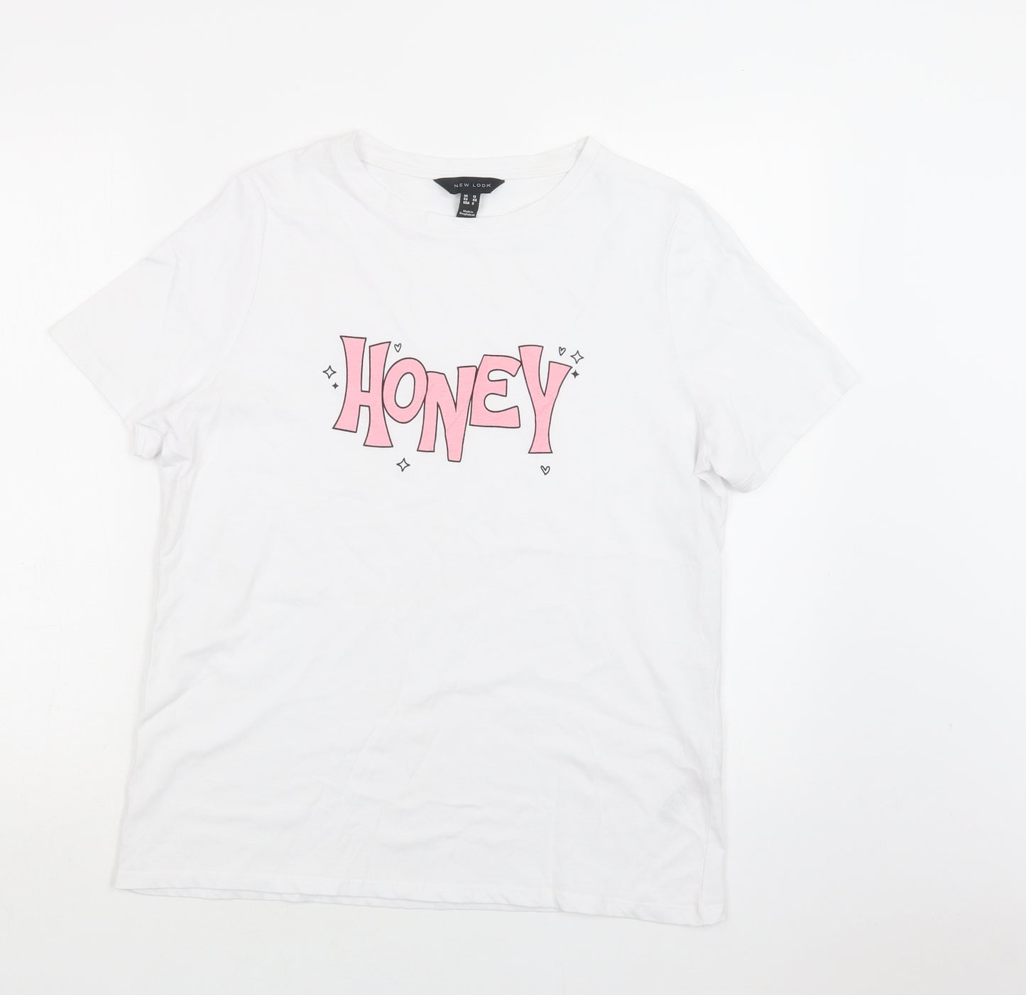 New Look Womens White  Cotton Basic T-Shirt Size 12 Crew Neck - Honey