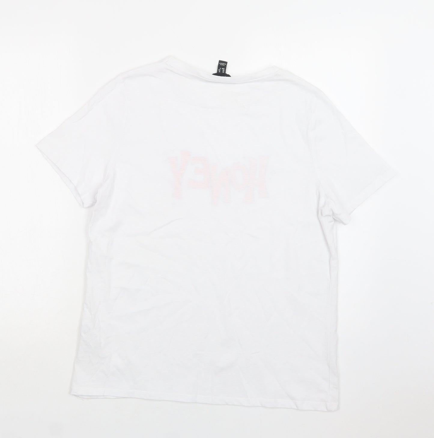 New Look Womens White  Cotton Basic T-Shirt Size 12 Crew Neck - Honey