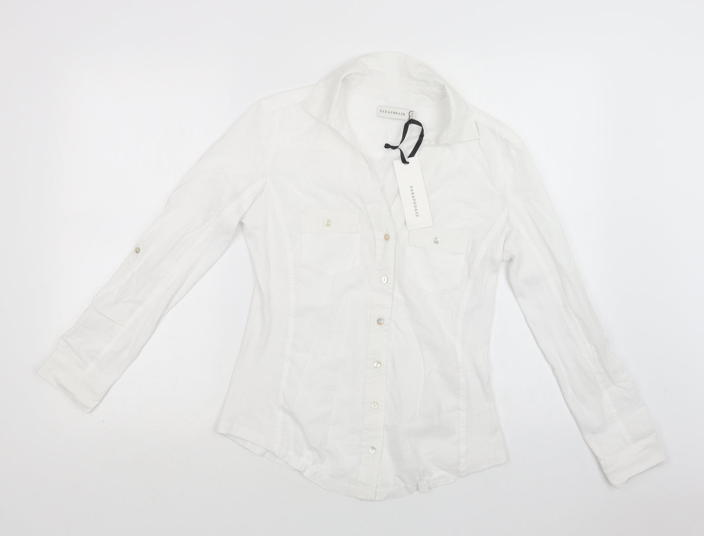 Paraphrase Womens White  Cotton Basic Button-Up Size M Collared