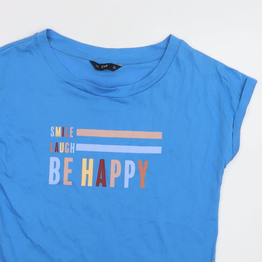 F&F Womens Blue  Cotton Basic T-Shirt Size 10 Crew Neck - Smile