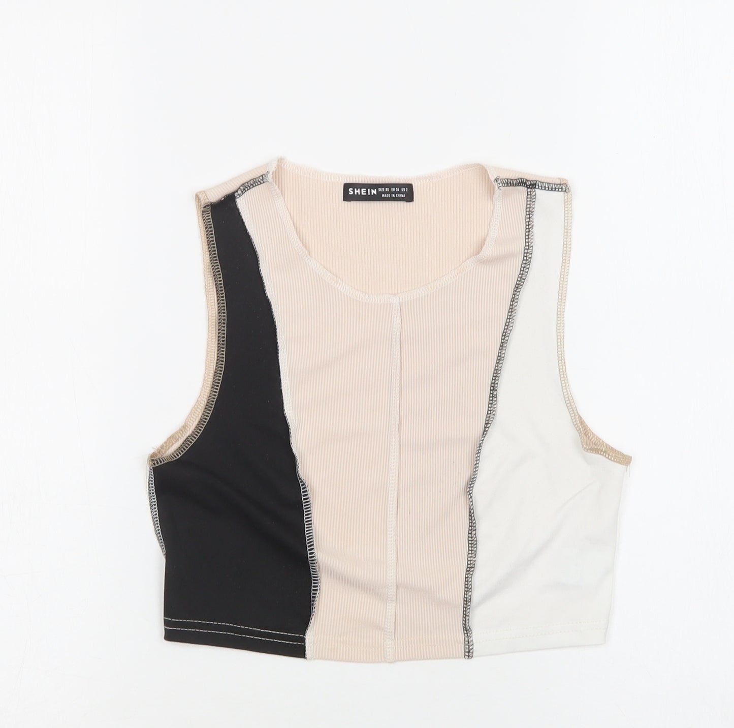 SheIn Womens Beige Fair Isle Polyester Cropped Tank Size XS Crew Neck
