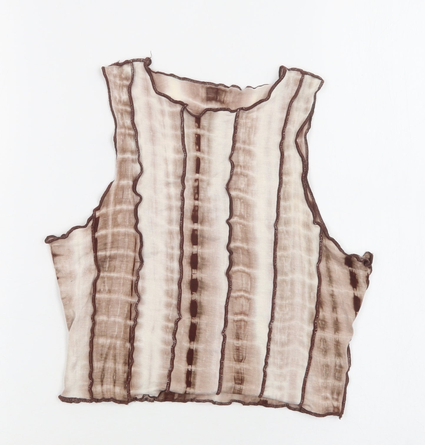 SheIn Womens Brown Striped Viscose Cropped Blouse Size XS Round Neck